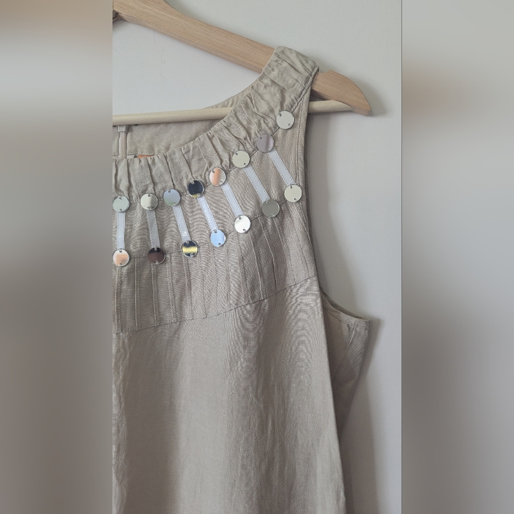 Tory Burch Silk Linen Size 10 Cream Embellished Sleeveless Tank Top Tunic - Picture 8 of 16